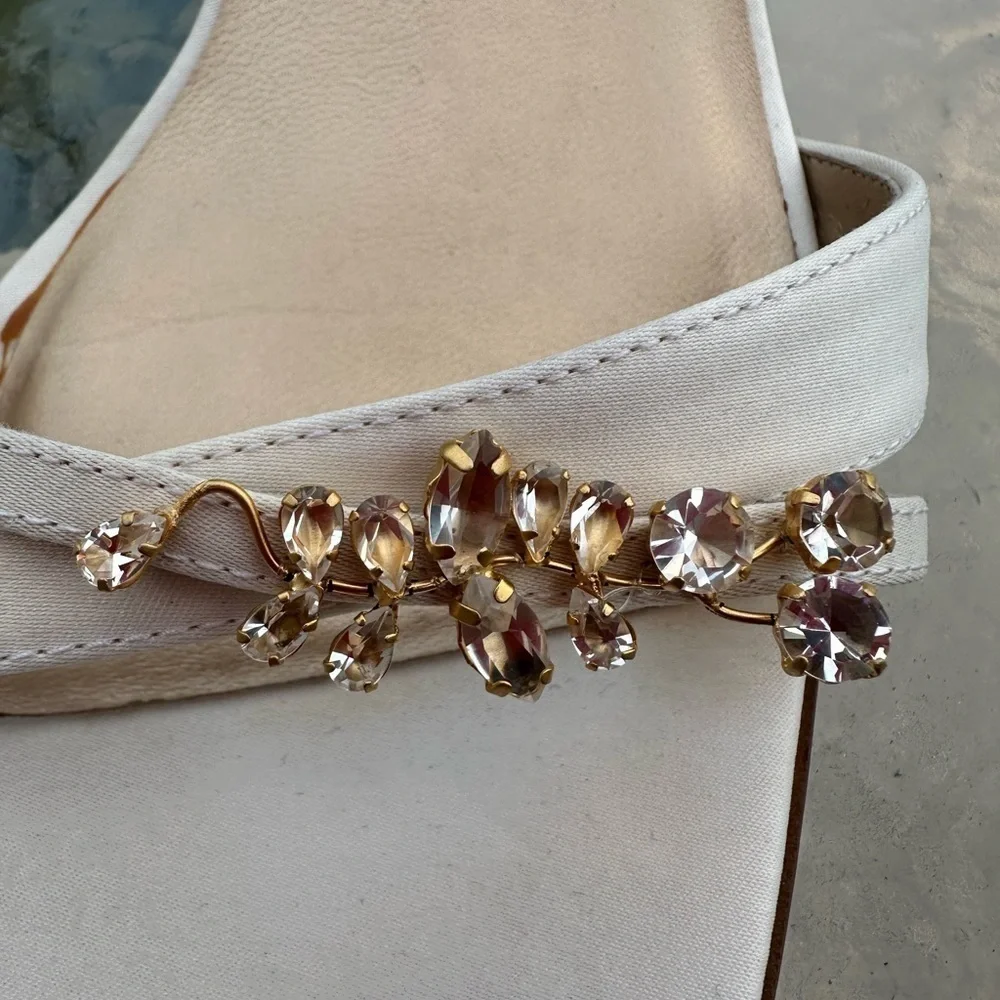SALE: Bandolino Satin Sandals, low heel 2 1/2”, Off White